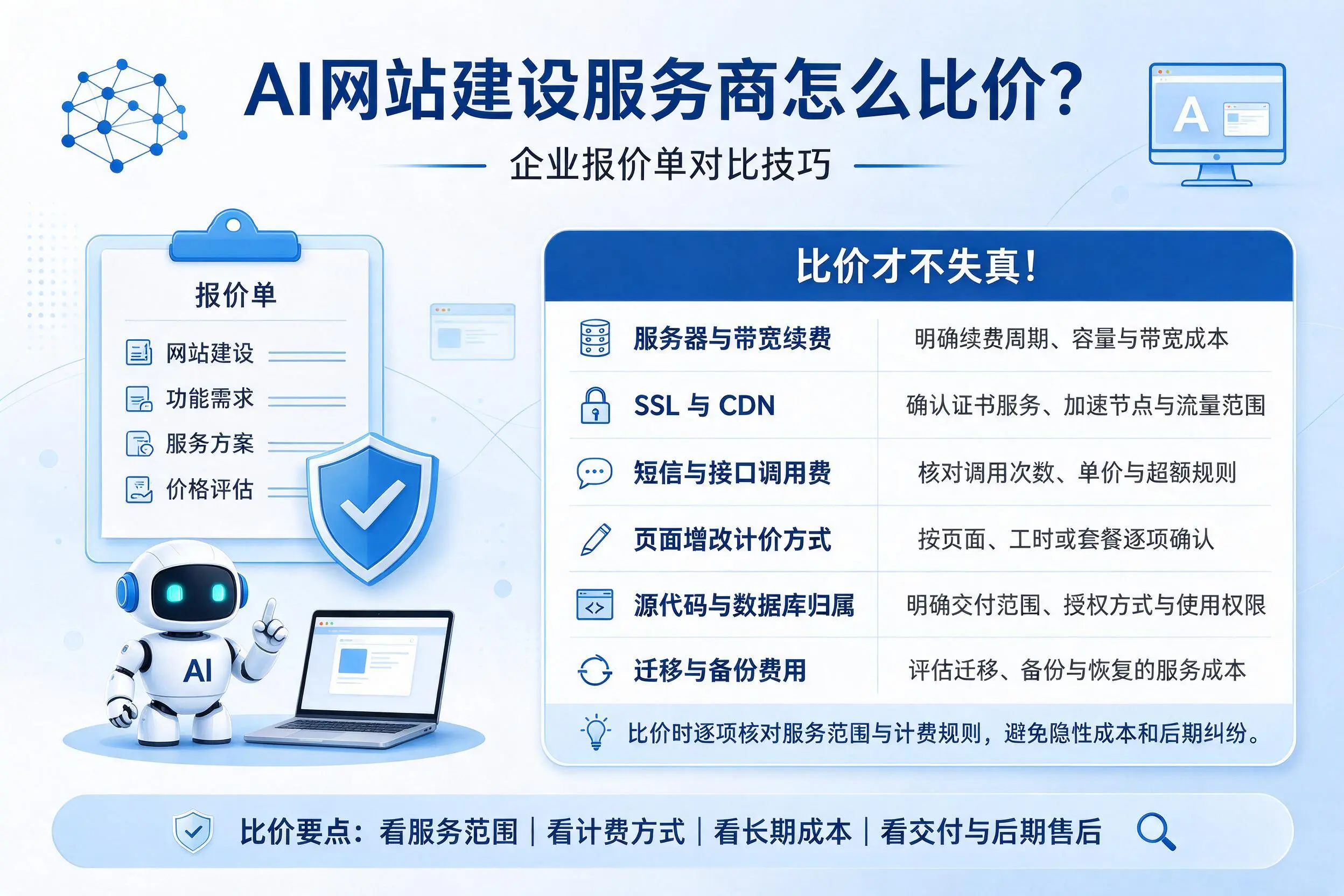 AI网站建设服务商怎么比价?贺州企业报价单对比技巧